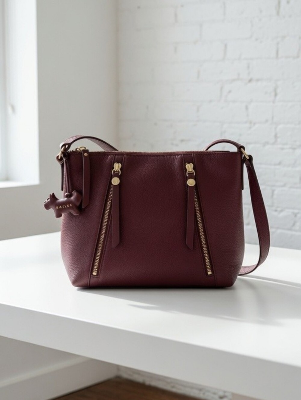 RADLEY LONDON Mulberry Leather Multi-Zip Crossbody Bag